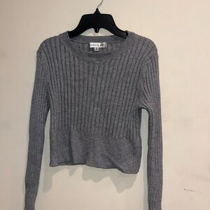 Madden Girl Gray Ribbed Long Sleeve Top